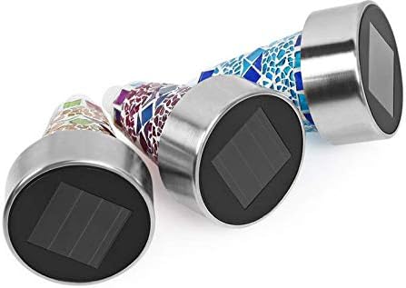 Solar Lights 3 Pack,Solar Garden Lights Solar Path Lights Stainless Steel Solar Glass Mosaic Stake Light for Garden Path Lawn Outdoor Patio Driveway