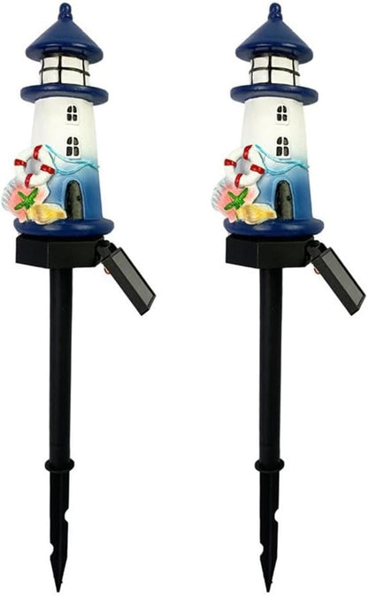 2 Pack Solar Lighthouse Outdoor Garden Lights for Patios, Lawns, and Pathways with Resin Construction for Weather Resistance