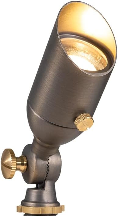 VOLT 12V Brass Mini Outdoor Spotlight (Bronze) with 2W 2700K Warm White 175 Lumen MR8 LED Bulb for Low Voltage Landscape Lighting of Yard, Lawn, Garden, Patio, Trees & House