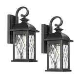 FEMILA 15" Exterior Wall Sconce, 2-Pack Outdoor Waterproof Wall Lights Fixture, Anti-Rust Matte Black Finish with Water Ripple Glass,4FD54B-2PK BK-SD