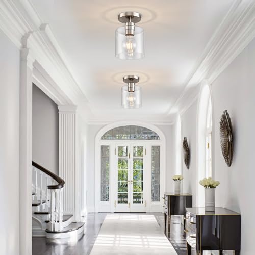 Brushed Nickel Semi Flush Mount Ceiling Light,Modern Ceiling Light Fixture for Closet Hallway Entryway Fixture Brushed Nickel Finish 2 Pack Dimmable