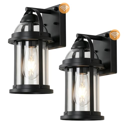 Dusk to Dawn Outdoor Wall Lights, Waterproof Lighting Fixtures Rustic Farmhouse Wall Lanterns with Clear Glass Shades Anti-Rust Outside Lights for Garage Patio Porch(Black, 2 Pack)