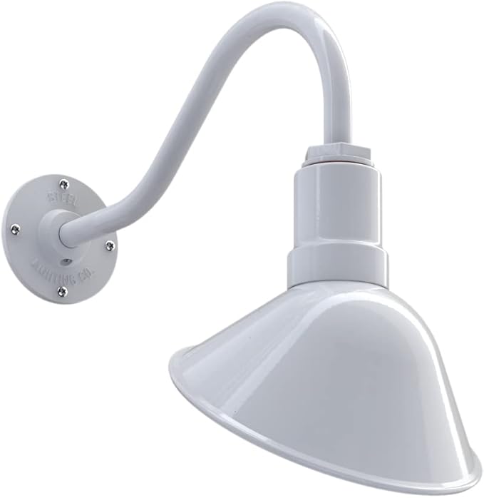 Steel Lighting Co. Venice Store Sign Light | for Outdoor Restaurant Accent Wall | 9 inch Dome | 16 inch Gooseneck | Made in America | White Exterior/White Interior