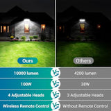 100W LED Security Lights Motion Sensor Outdoor D2D Floodlight Bright Remote