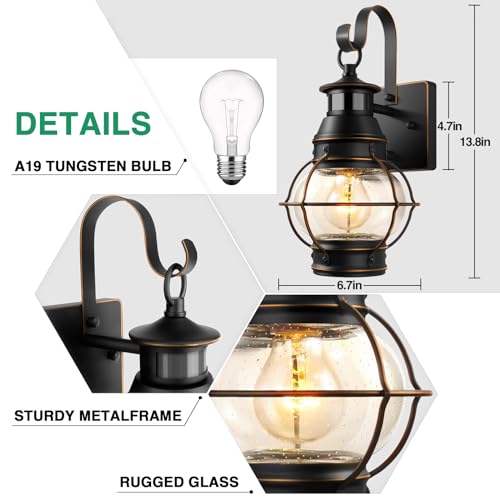 Lamomo 2-Pack Black Motion Sensor Wall Lights, Porch/Garage/Entry