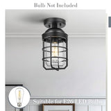 Emliviar 11.1 Inch Vintage Semi Flush Mount Ceiling Light with Clear Tempered Glass Shade, Black Ceiling Lighting for Hallway, GE255LF BK
