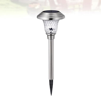 2pcs Solar Garden Path Lights Stainless Steel Glass LED Landscape Lighting Waterproof Outdoor Solar Energy Ground Spike Lamps for Lawn Patio Walkway