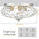 Darkaway Large Ceiling Light Fixtures 3-Ight Flush Mount Indoor Outdoor Ceiling Light with Water ipple Glass Shade for Kitchen Bedroom Living Room Dining Room Entry Porch Nickel Finish