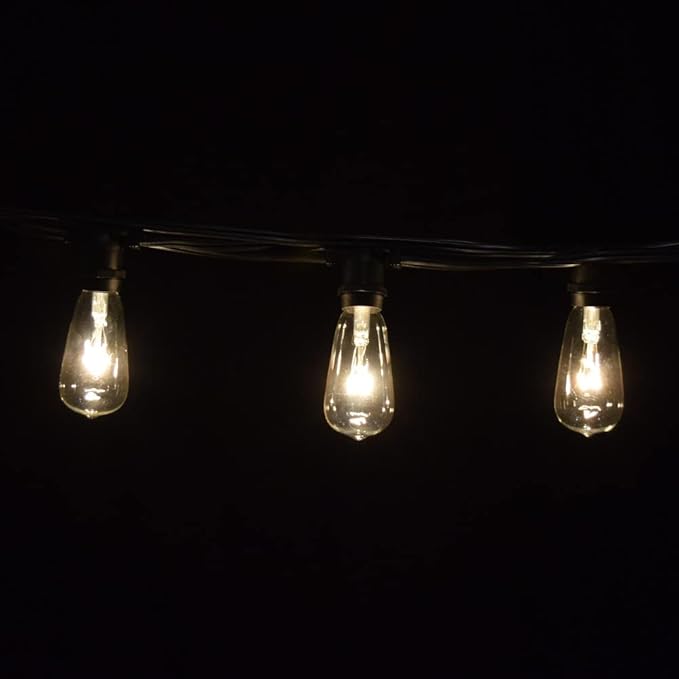 Hometown Evolution, Inc. Commercial Grade Vintage Edison Outdoor String Lights (ST40 Clear - Commercial Black Wire | Lumora