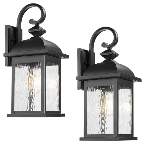 FEMILA 21" Large Exterior Wall Light Fixtures, 2 Pack Anti-Rust Waterproof Outdoor Wall Lantern Porch Lights for Entryway, Patio, Garage, Doorway, Matte Black, 4FD54B2-2PK BK-WP