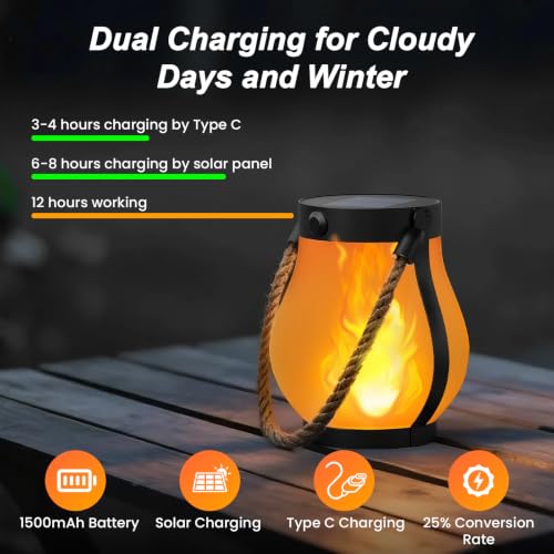 Hompavo Gen2 Solar Lanterns Outdoor Waterproof with Ultra-Real Flame
