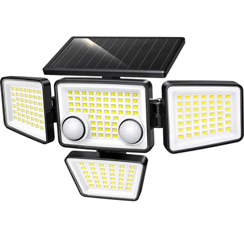 LYWALT Solar Outdoor Lights - 3000LM 188 LED Motion Sensor Outdoor Lights, 4 Heads Security Light,IP65 Waterproof, Easy Install,270°Wide Angle Flood Wall Light with 3 Modes for Backyard Yard