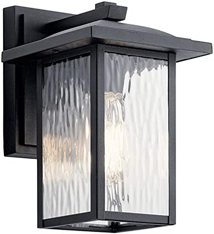 Kichler Capanna 10.25" Outdoor Wall Light in Black, 1-Light Exterior Wall Sconce Porch Light with Clear Water Glass, (10.25" H x 6.5" W), 49924BKT