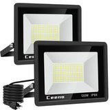 Ceena 2 Pack 120W Plug in LED Flood Light Outdoor, 12000lm Super Bright Floodlight with Switch and 5.9FT Wire, IP66 Waterproof 6000K LED Work Lights for Backyard, Workshop, Basketball Court