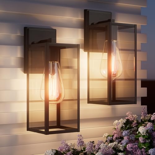 15'' Black Outdoor Front Porch Lights for Outside, Large Exterior Lighting Fixtures Wall Mount for House, Wall Sconce Lamp, Waterproof Lantern Coach Lights for Garage, Entryway,Yard