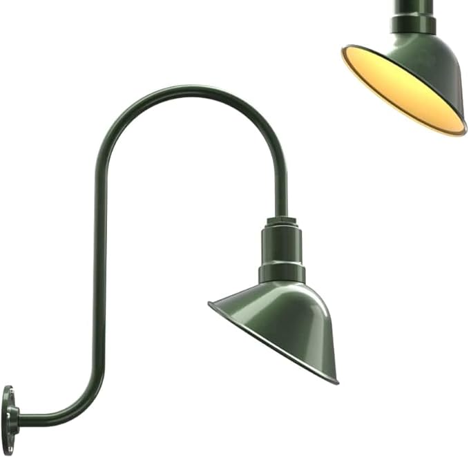 Steel Lighting Co. Venice Store Sign Light | for Outdoor Restaurant Accent Wall | 9 inch Dome | Upward Sloping Gooseneck | Made in America | Hunter Green Exterior/Brass Interior