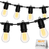 S14 LED Outdoor String Lights, IP65 Waterproof 48FT Outside Patio Lights, Edison Shatterproof Bulb Vintage Backyard Lights, Balcony, Deck, Garden Lights