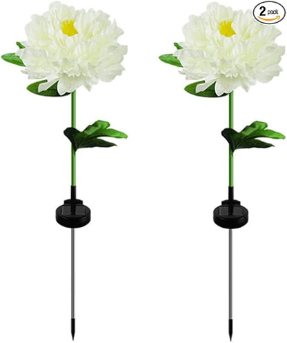 Aolyty Solar Flower Garden Lights, Single Head Peony Light, Outdoor Decoration Solar Stake Lights, 2 Pack IP65 Waterproof LED Landscape Light for Pathway Walkway Patio Lawn Garden (White)