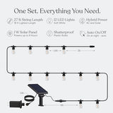 Brightech Ambience Hybrid Outdoor String Lights - Dual Plug and Solar Powered Waterproof LED Light String for Outside - 27 Ft, Soft White Edison Bulbs, for Camping, Patio, Cafe, Yard, Porch