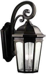 Kichler Courtyard 26.5" 3 Light Outdoor Wall Light with Clear Seeded Glass in Rubbed Bronze | Lumora
