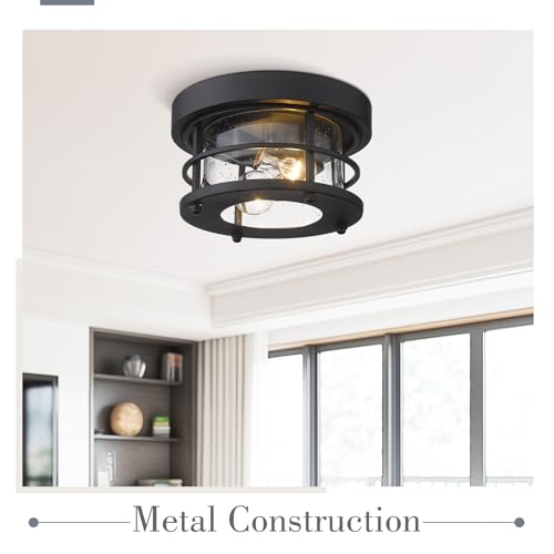 Emliviar 2-Light Round Ceiling Light Fixture, Farmhouse Flush Mount Ceiling Light 10 Inch, Black Finish, WE2085F BK