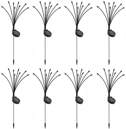 Solar Firefly Lights Outdoor, 8 Pack 64 LED Swaying Garden Stake Lights, Warm White IP65 Waterproof, Auto On/Off, Yard Decor Stakes for Patio Lawn Pathway