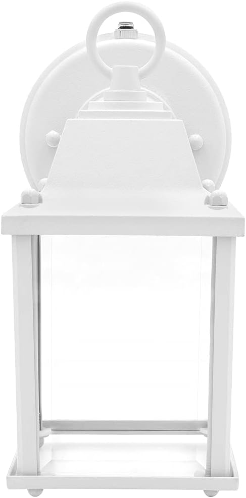 Maxxima LED Porch Lantern Outdoor Wall Light - White with Clear Glass, 3000K Warm White, 650 Lumens, Dusk to Dawn Photocell Light Sensor, Patio or Porch Sconce Fixture, Exterior Lighting - White