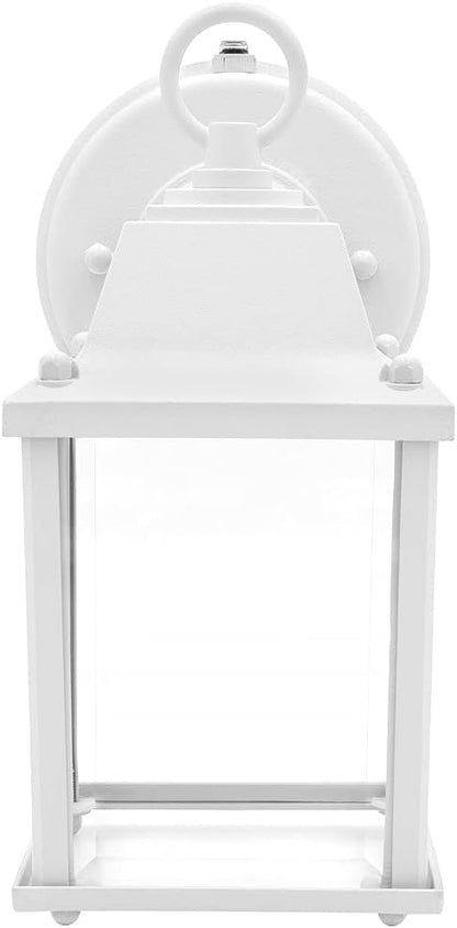Maxxima LED Porch Lantern Outdoor Wall Light - White with Clear Glass, 3000K Warm White, 650 Lumens, Dusk to Dawn Photocell Light Sensor, Patio or Porch Sconce Fixture, Exterior Lighting - White