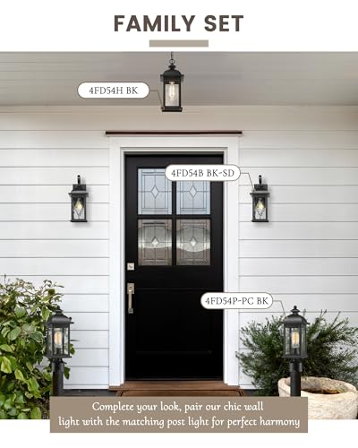 FEMILA 15" Exterior Wall Sconce, 2-Pack Outdoor Waterproof Wall Lights Fixture, Anti-Rust Matte Black Finish with Water Ripple Glass,4FD54B-2PK BK-SD