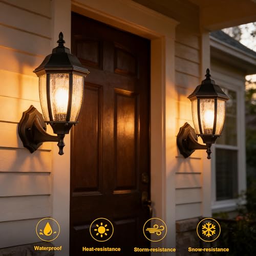 Outdoor Wall Lantern, 14 Inch Porch Light Fixture Seed Glass Shades.