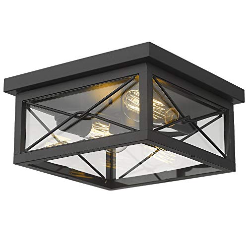 Emliviar 12 Inch Black Flush Mount Ceiling Light for Porch, 0387B-CL BK