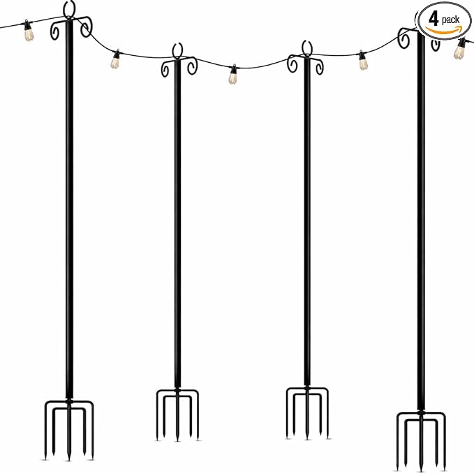 Brightech 4-Pack 10FT String Light Poles for Outdoor Use, Heavy Duty Metal Poles with Fork Base for Hanging Patio | Lumora