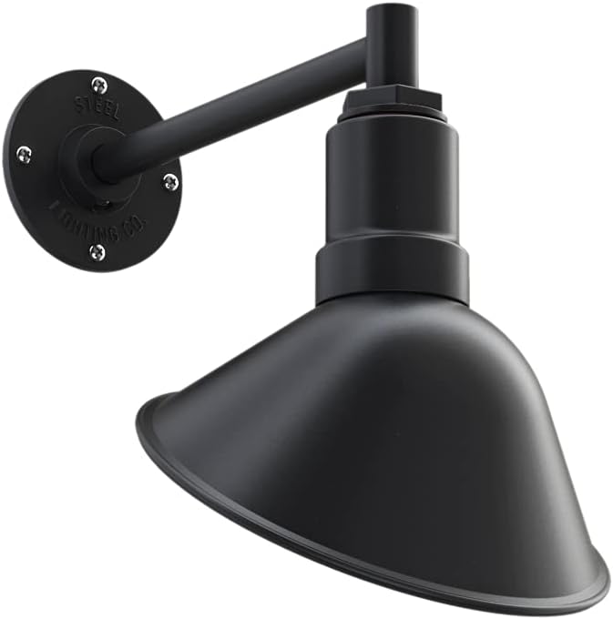 Steel Lighting Co. Venice Store Sign Light | Outdoor Restaurant Accent Wall | 9 inch Dome | 11 inch Straight Arm | Farmhouse Warehouse Style Made in America | Matte Black Exterior/Matte Black Interior