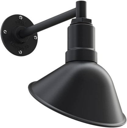 Steel Lighting Co. Venice Store Sign Light | for Outdoor Restaurant Accent Wall | 9 inch Dome | 11 inch Straight Arm | Farmhouse Warehouse Style Made in America | Matte Black Exterior/Brass Interior