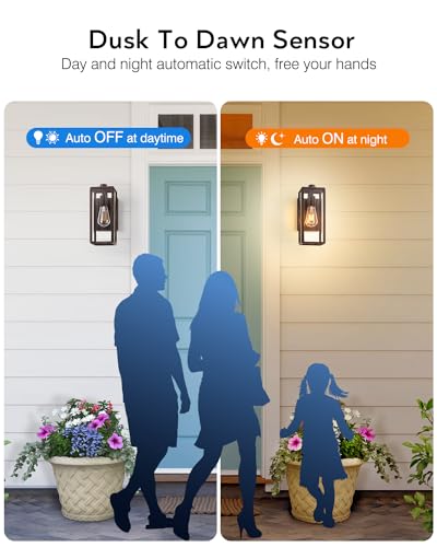VIANIS Dusk to Dawn Outdoor Lighting, Modern Oil Rubbed Bronze Wall Light Fixtures, 100% Aluminum Porch Lights Outdoor, Anti-Rust Waterproof Outside Sconce Lights for Patio Front Door Entryway, 2-Pack