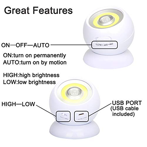 Lebote Motion Sensor Light Battery Powered Wall Light Battery Operated Motion Spotlight Waterproof Indoor/Outdoor LED Motion Lights for Garage Porch Stair Ceiling Gate(2 Pack)