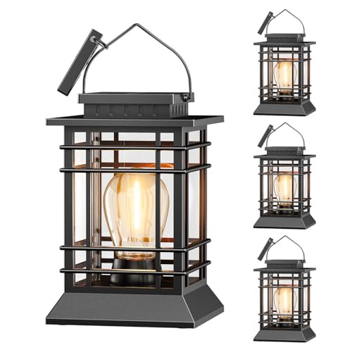 Solar Lanterns Outdoor Waterproof, Hanging Solar Lights for Outside 4 Pack