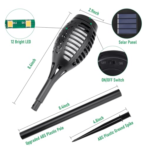 IkeeRuic Solar Torch Light with Flickering Flame for Halloween Decorations