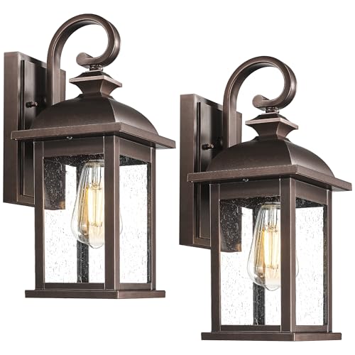 FEMILA 2-Pack Outdoor Wall Sconce Lights Oil Rubbed Bronze, 15" Exterior Outdoor Light Fixtures Wall Mount with Seeded Glass, for Front Porch Patio Garage, 4FD54B-2PK ORB