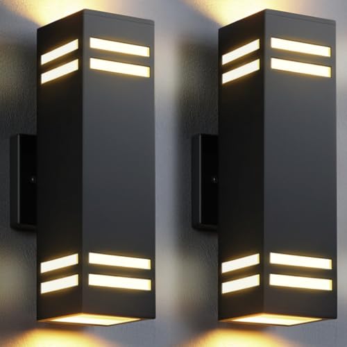SHIMR 14" Outdoor Wall Lights Dusk to Dawn 2 Pack, ETL Listed, Black