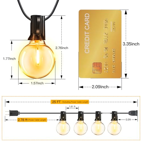 Ollny Outdoor String Lights, 25FT LED Patio Lights Waterproof Plug in