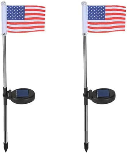 Solar Lights Outdoor, Outdoor Led Pathway Landscape Solar Lights Solar Powered Garden Lights American Flag Shaped Decor Stake Lights for Yard Patio Walkway Pathway (2 Pieces)
