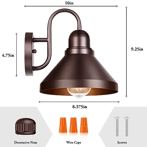 Brightever Gooseneck Porch Lights Outdoor, 2-Pack Farmhouse Exterior Barn Light Fixtures, Waterproof Industrial Brown Patio Wall Lamps for Garage, E26 Base Anti-Rust, Bulb not Included
