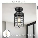 Emliviar Industrial Ceiling Lamp with Water Ripple Glass Shade, 11.1 Inch Classic Semi Flush Mount Light in Black Finish for Kitchen, GE255LF BK-WG