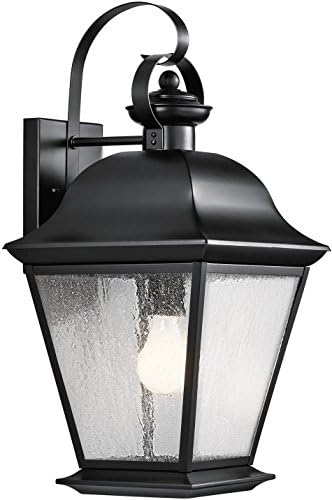 Kichler Mount Vernon 1-Light Outdoor Wall Light in Black, Clear Seeded Glass for Traditional Exterior Style, (9.5" W x 19.5" H x 10.25" D), 9709BK