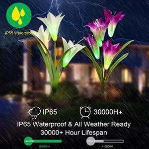 ANGMLN 6 Pack Solar Flowers Lights,24 Bigger Head Solar Lily Flowers, 7 Color Changing Pathway Lights for Garden Patio Yard Outdoor Garden Stake Decoration (Purple2&White2&Pink2)