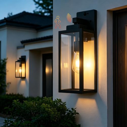 15 Inch Motion Sensor Dawn to Dusk Outdoor Sensor Light Fixture Waterproof Porch Lights Anti-Rust Exterior Wall Mount Light Outdoor Wall Lantern for Patio Front Door Garage - 2 Pack
