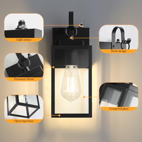 2-Pack 11.8-Inch Dusk to Dawn Outdoor Wall Light, All-Metal Frame