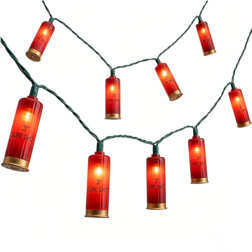 Oviejo 8.5Ft Shotgun Light String, Christmas LED Light String with 10 Red Bullet Lights for Outdoor Mexican Party Graduation Celebration Patio Bedroom Decor, Green Wire