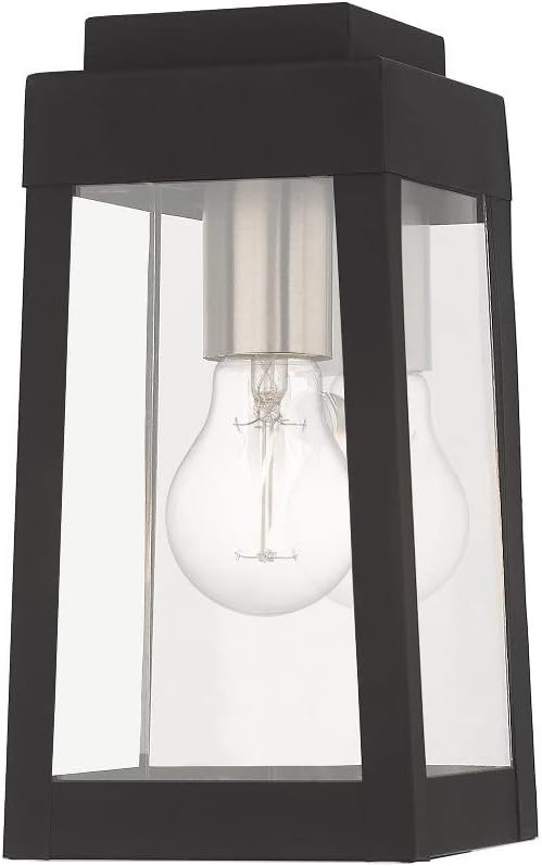 Livex Lighting 20851-91 Oslo - 9.5" One Light Outdoor Wall Lantern, Brushed Nickel Finish with Clear Glass,Silver | Lumora